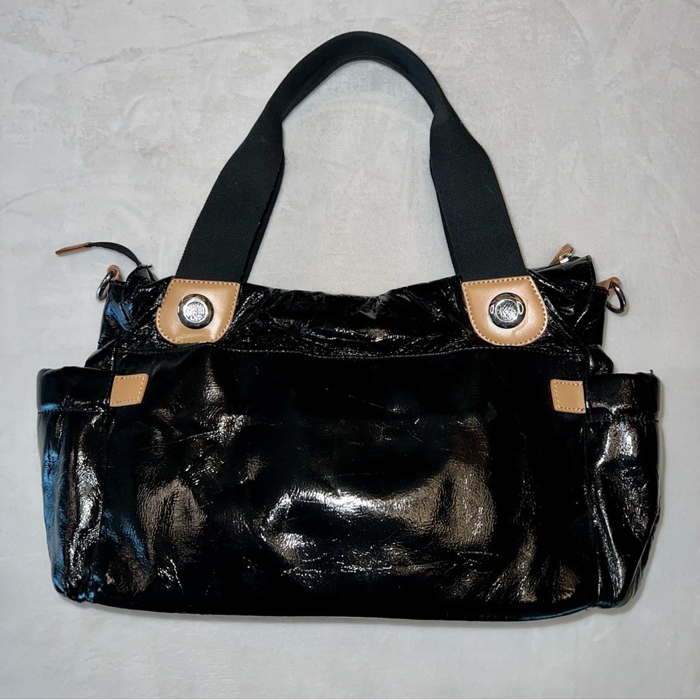 Storksak Black Patent Leather Kate Diaper Bag - Picture 2 of 15